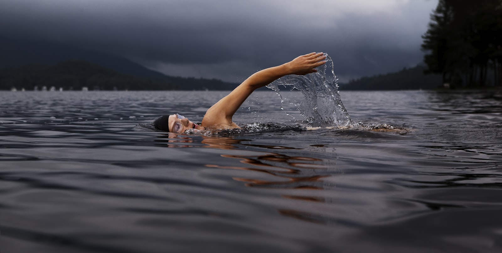 Open water swimmer mid-stroke